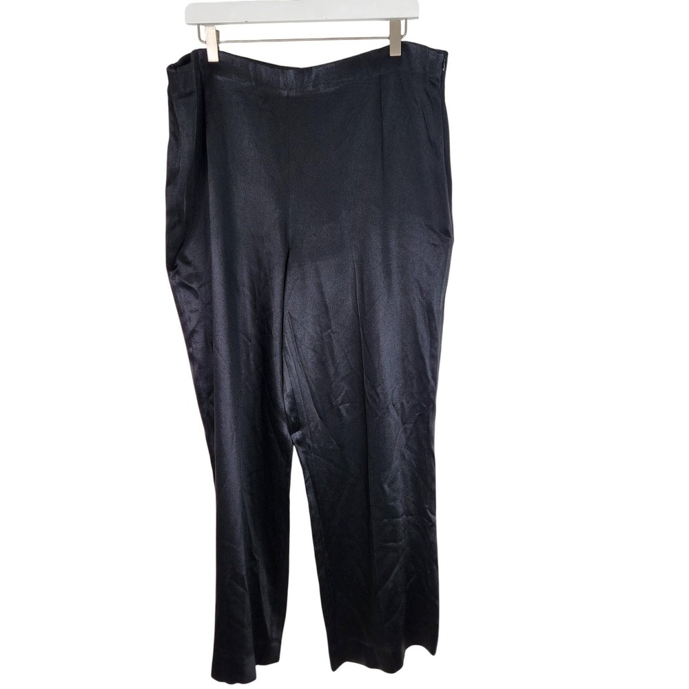 LAFAYETTE 148 NY Pants Womens 14 Black Straight Wide Leg‎ Dress Satin Side Zip
